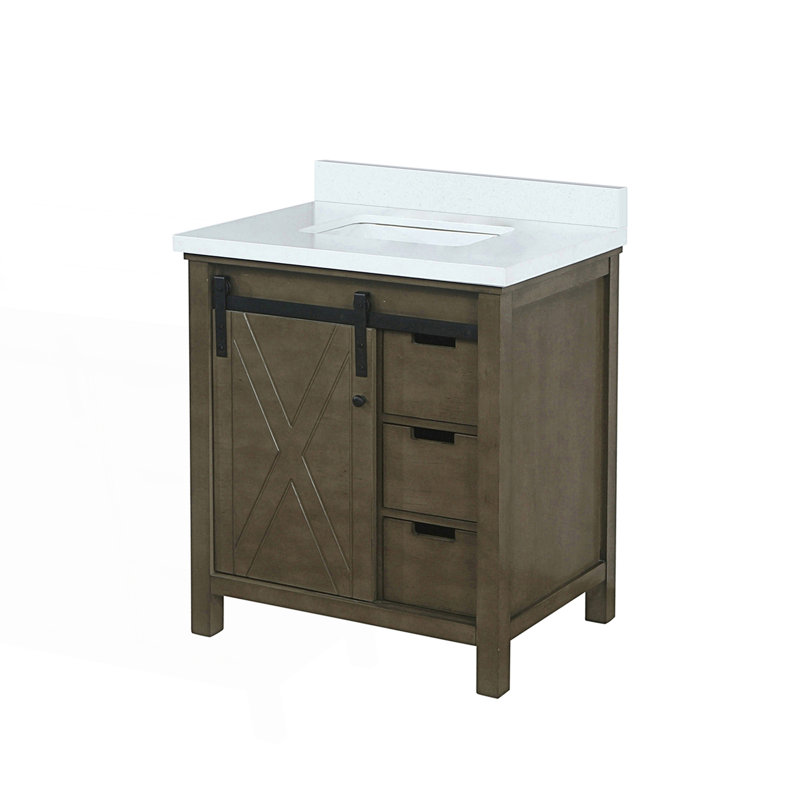 30 po X P 22 po D Meuble-lavabo avec comptoir en quartz blanc, Brun rustique, Blanc