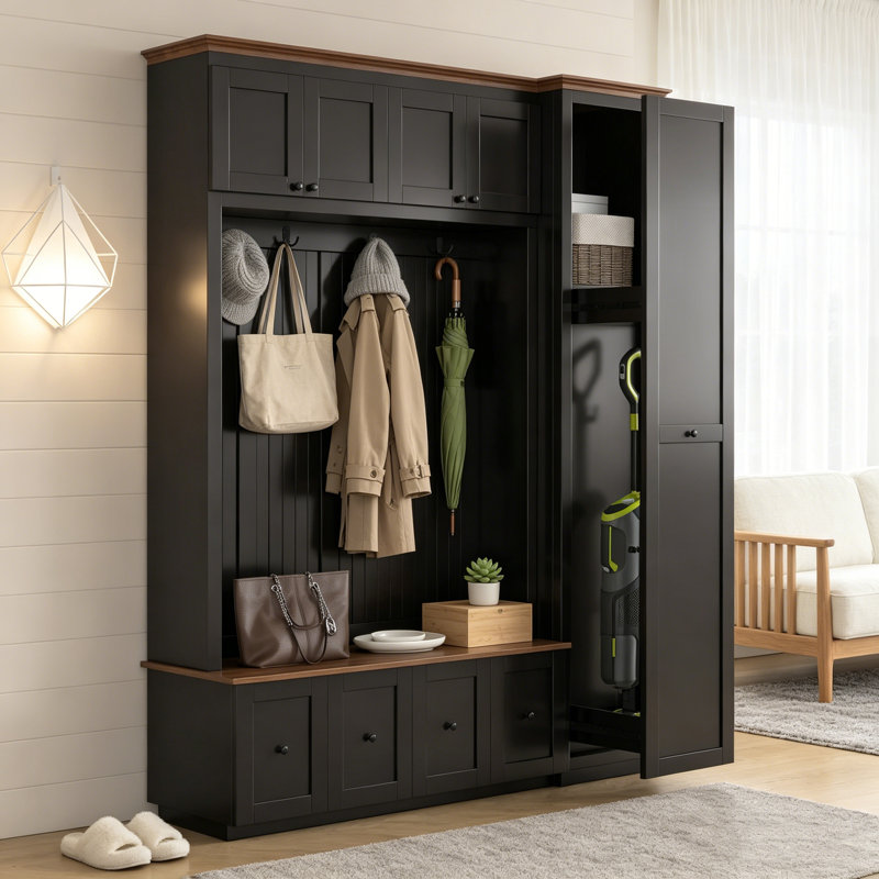 78.7''H 5-In-1 Farmhouse Hall Tree With Storage Bench, Coat Rack, Cabinets, Drawers & Hooks For Entryway/Hallway/Living Room/Mudroom