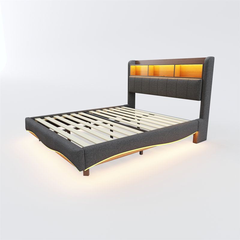 Annazette Upholstered Sleigh Bed, 160cm W x 200cm L, in Grey