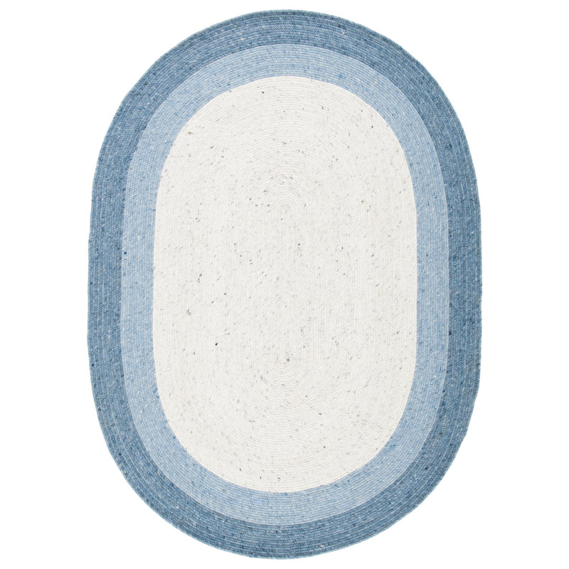 Nowlin Hand Woven Wool/Cotton Rug in Ivory, Oval 5' x 7'
