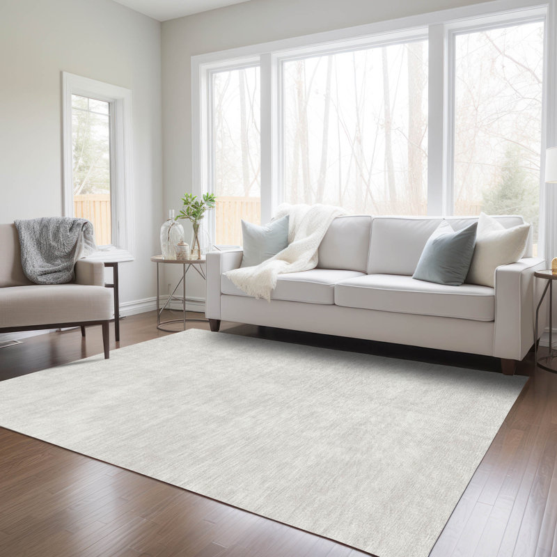 Ivory Flat Woven Rectangular Washable Synthetic Rug