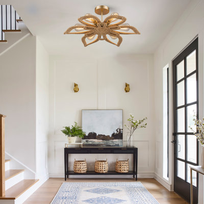 Jollain 6-Light Natural Rattan Coastal Semi-Flush Mount Chandelier
