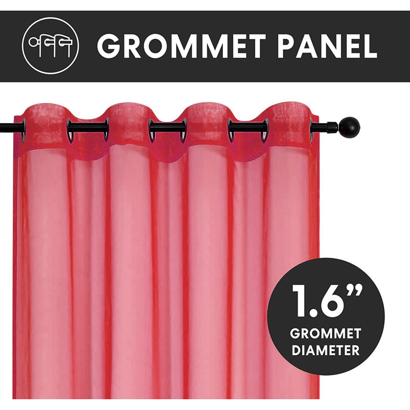  Paire de rideaux 2 pièces extra longs et légers avec œillets - Couleurs variées, Rouge