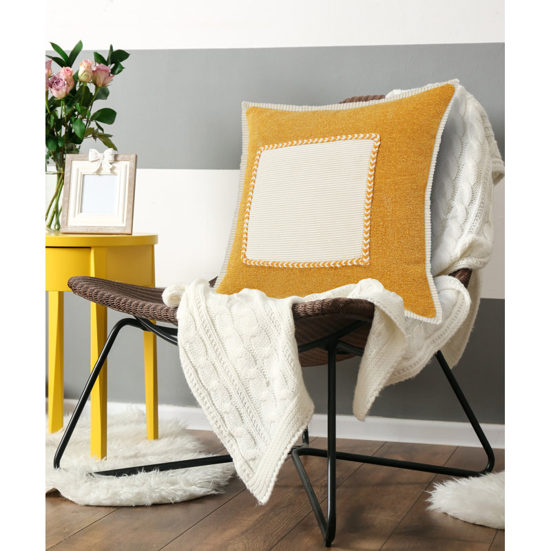 Square Cotton Throw Pillow, Golden Glow/Cream