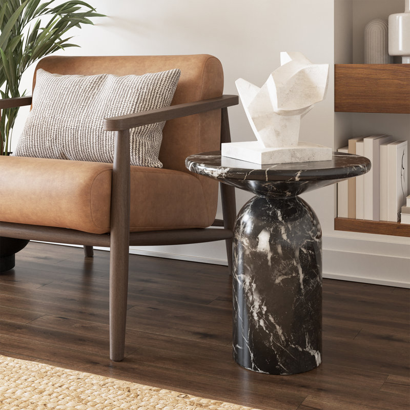 Table de bout en résine Dalissa avec finition en marbre, Marbre noir
