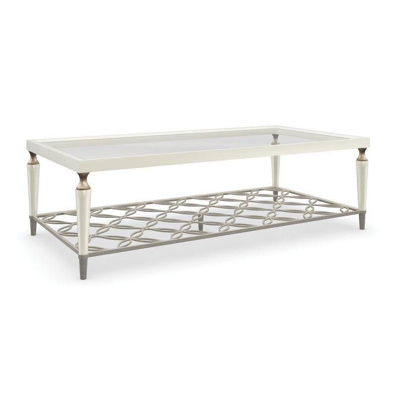 Glass Top Single Coffee Table, 17" H x 56" L x 28.5" W
