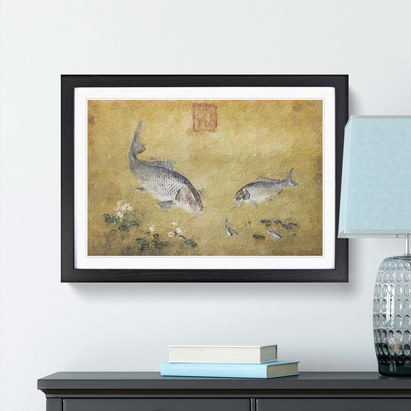 Plants & Fish by Lang Shining - Picture Frame Painting Print, Black Framed, 27cm H x 36cm W x 2cm D