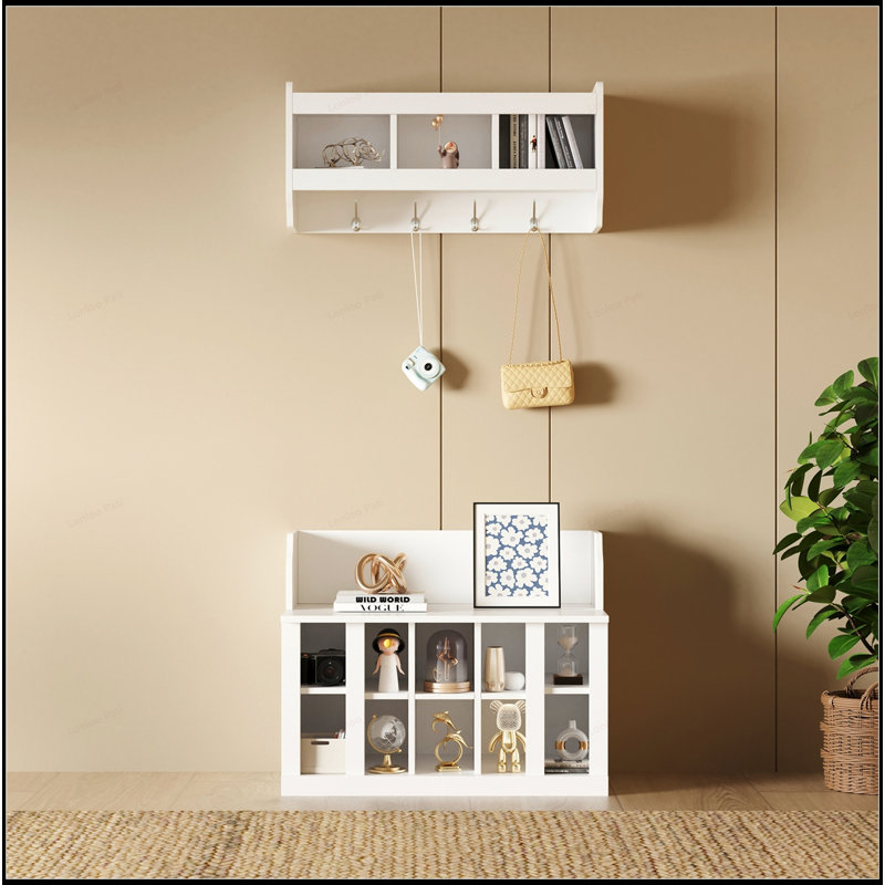 Versatile Shoe Storage Bench with Hooks and Shelves, Perfect for Organized and Stylish Entryways, White