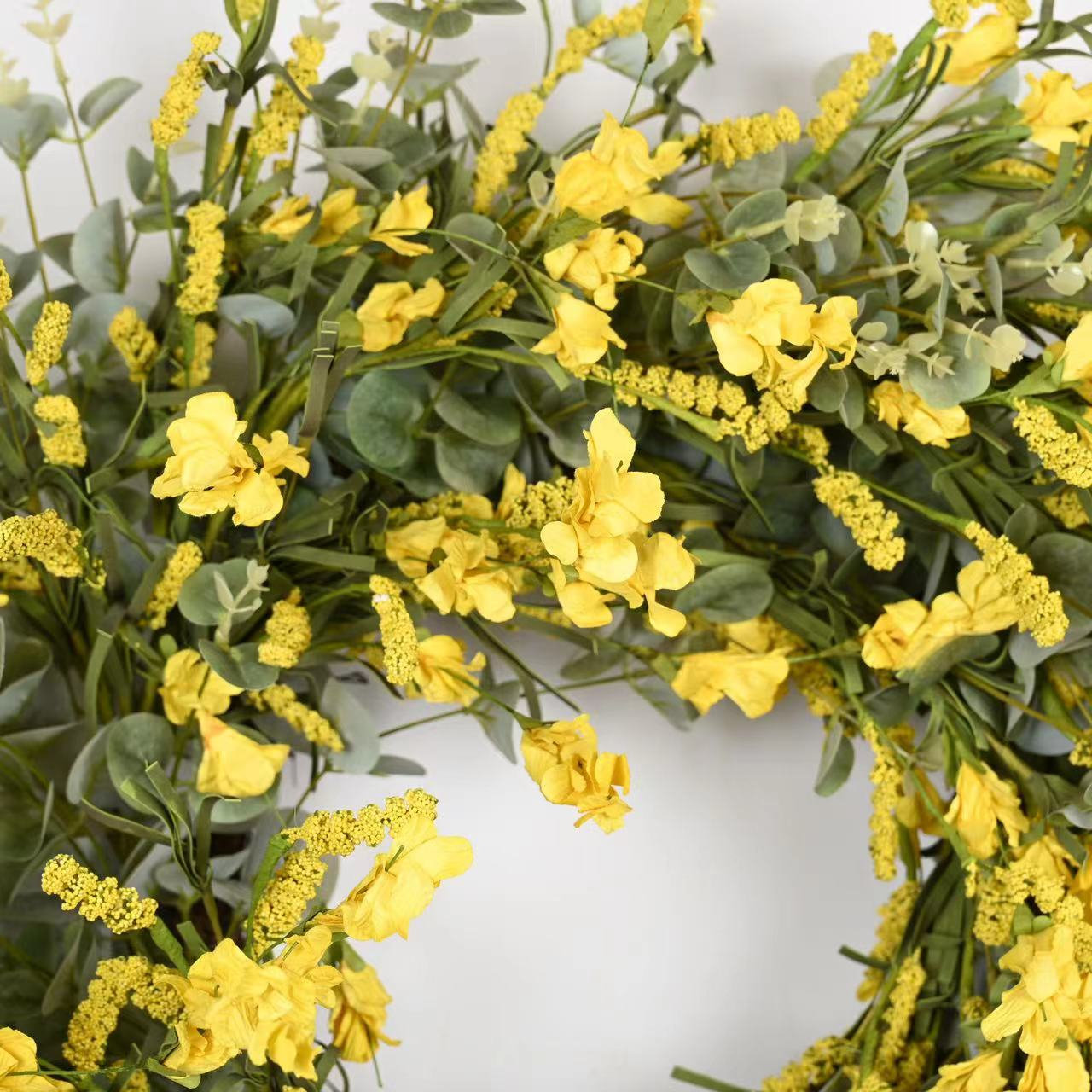26" Handcrafted Foliage Berry No Holiday Wreath, Yellow
