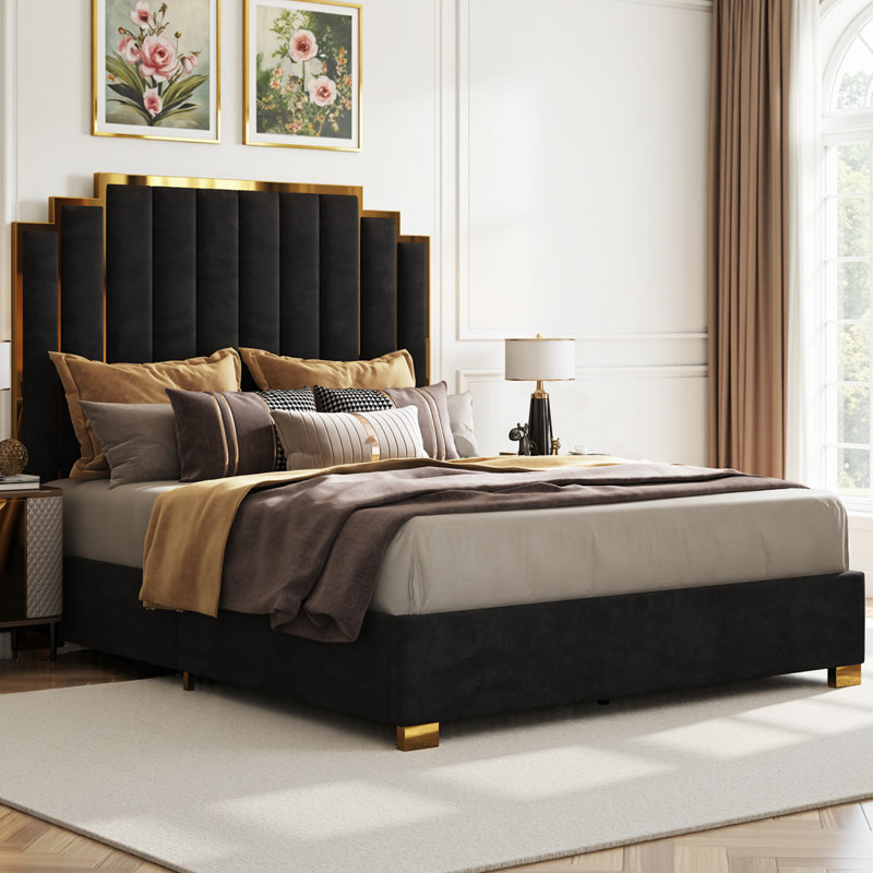 Duncanville Upholstered King Platform Bed, Black, King, Black