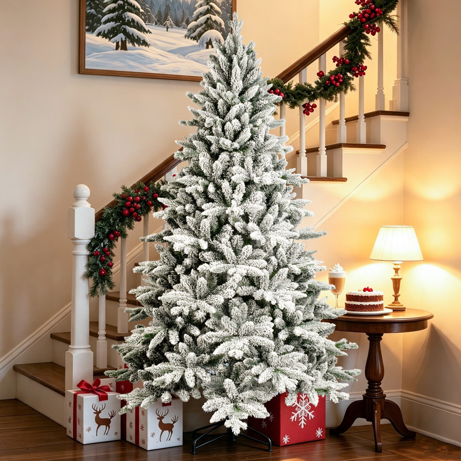 Flocked Pre-Lit Christmas Tree, 6' H