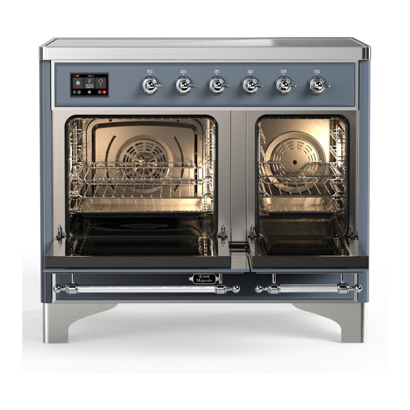 Majestic III Series 40 Inch Induction Range with 6 Induction Elements in Stainless Steel (Brass Trim), Blue Gray, Chrome