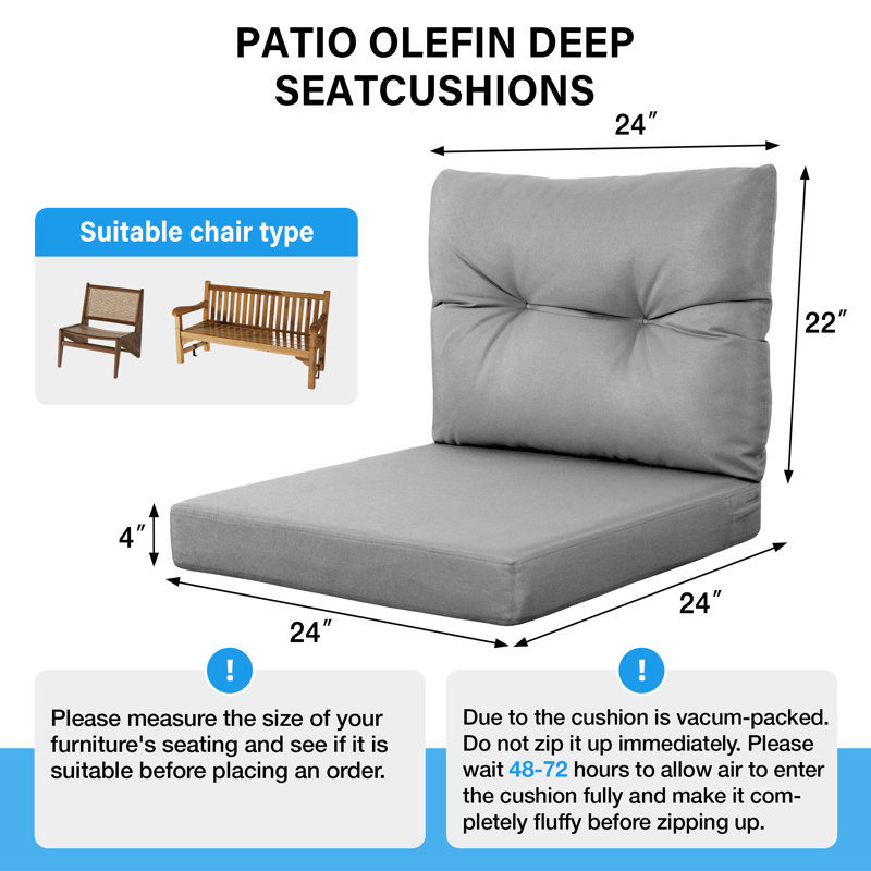Coussin de causeuse d'extérieur épais de 4 po pour coussins de causeuse de remplacement imperméables et coussins de siège / dossier résistants à la décoloration (gris foncé)