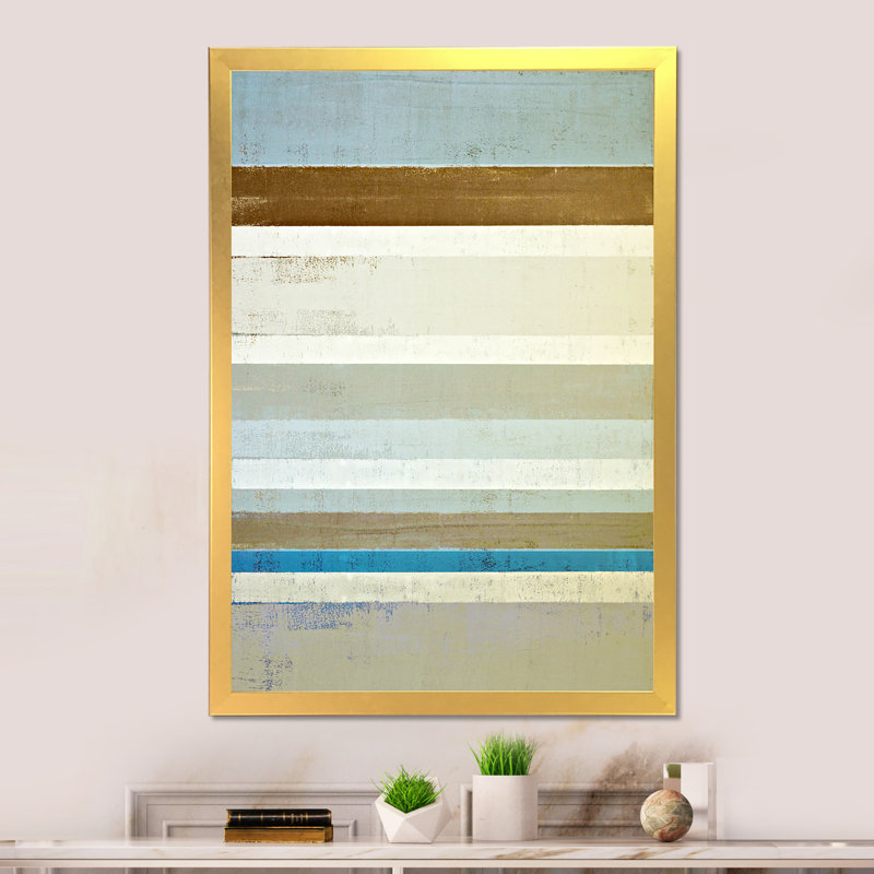 «Teal Meets Beige Abstract Art II», art mural moderne et contemporain sur toile, H 32 po x l 16 po x P 1 po, Encadrement doré