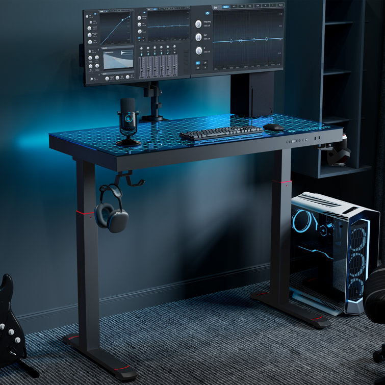 Inbox Zero Eureka Ergonomic 47 LED Glass Electric Height-Adjustable  Standing Gaming Desk