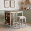 Ensemble de table de bar avec prise de courant intégrée, tiroirs latéraux doubles, tablettes de présentation et 2 tabourets de bar pour la maison-295117561