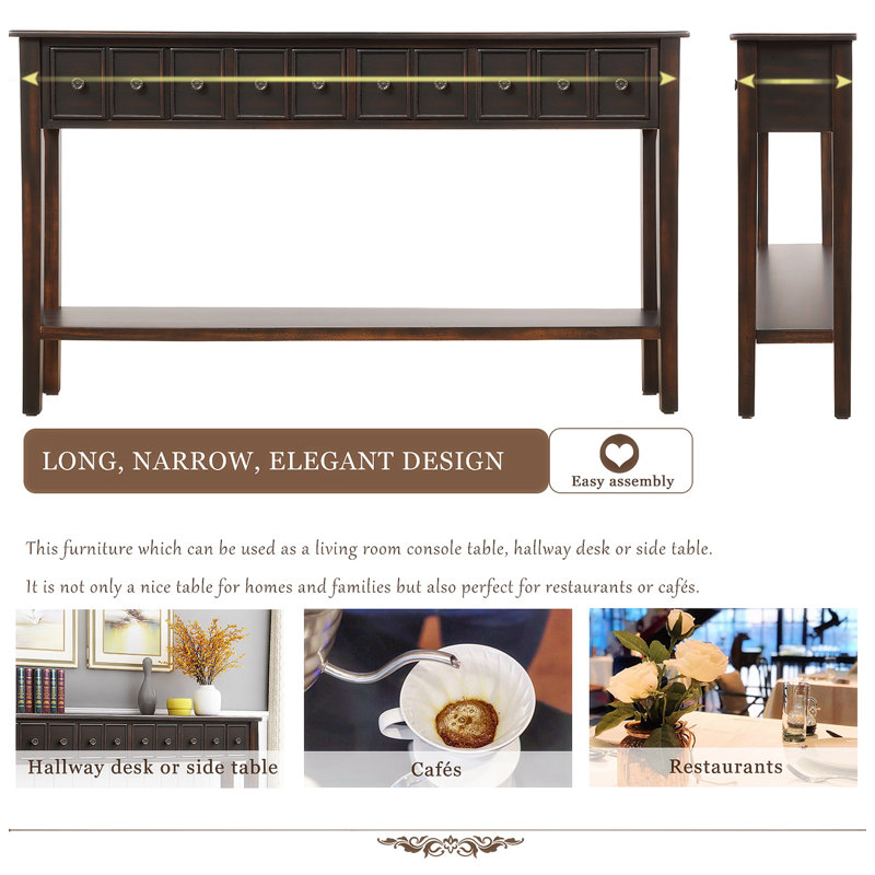 Tarsita Rustic Entryway Console Table Long Sofa Table with Drawers and Bottom Shelf Entryway Table, Espresso