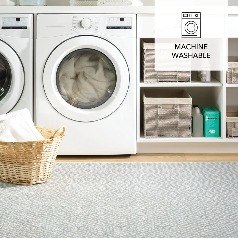 Diamond Platinum/White Machine Washable Rug, Rectangle 7'6" x 9'6"