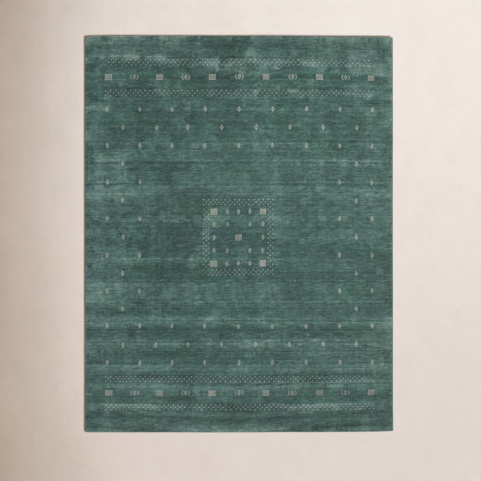 Simi Hand-Woven Geometric Cotton Wool Rug, Green, Rectangle 5' x 8'