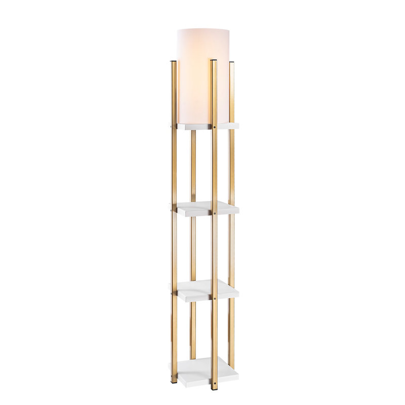 Lampe sur pied scandinave, blanche et dorée, 9,8 x 9,8 x 51,2 pouces | Corps en métal, 40 W maximum, douille E27, double isolation, câble de 157,5 po | Éclairage élégant et fonctionnel pour les espaces de vie modernes, classé IP20
