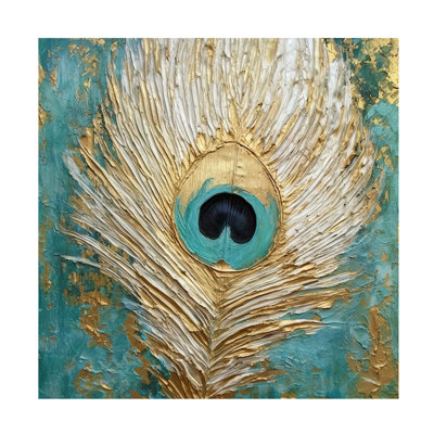 Art mural sur toile tendue - art mural Sasha «Peacock Impasto III» pour le salon, la chambre à coucher ou le bureau - 24 x 24 pouces - 24 x 24