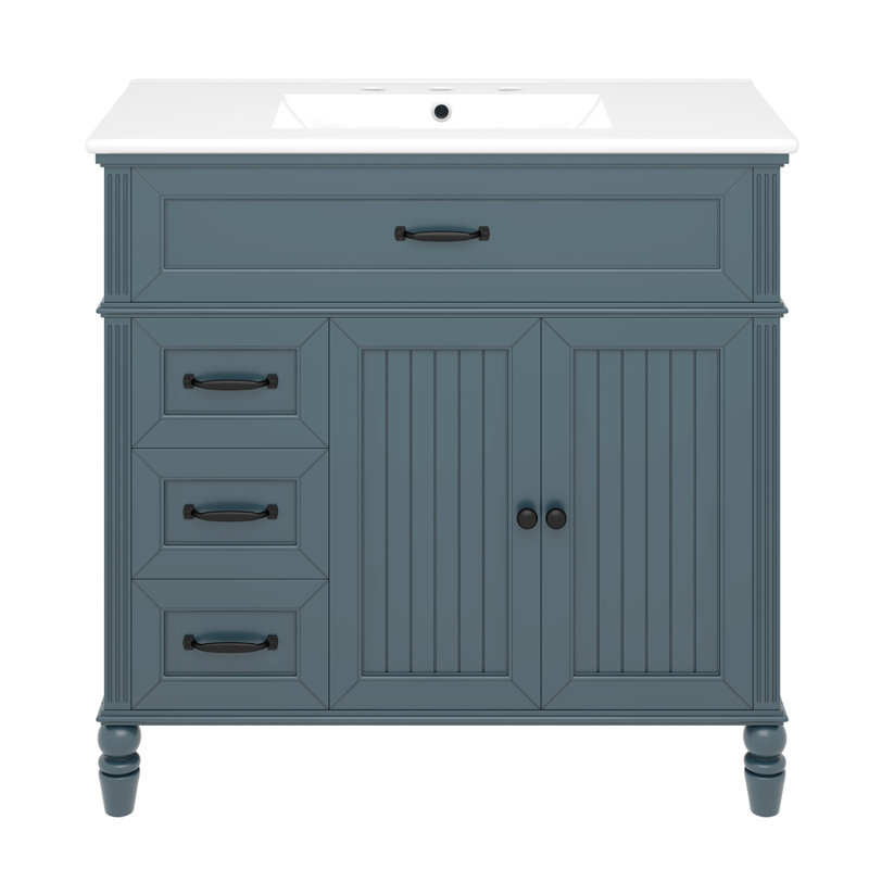 Meuble-lavabo 36 po avec lavabo, armoire de salle de bain bleue avec tiroirs, structure solide et panneau de fibres à densité moyenne
