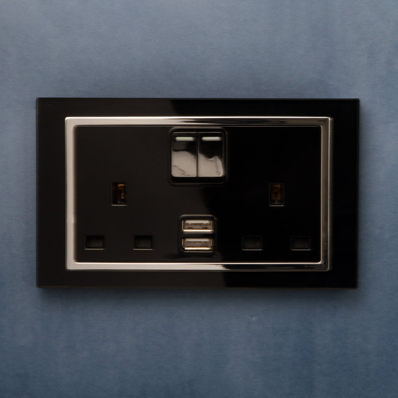 Crystal CT 2.1A USB & 13A DP Double Plug Socket With Switch White, Black