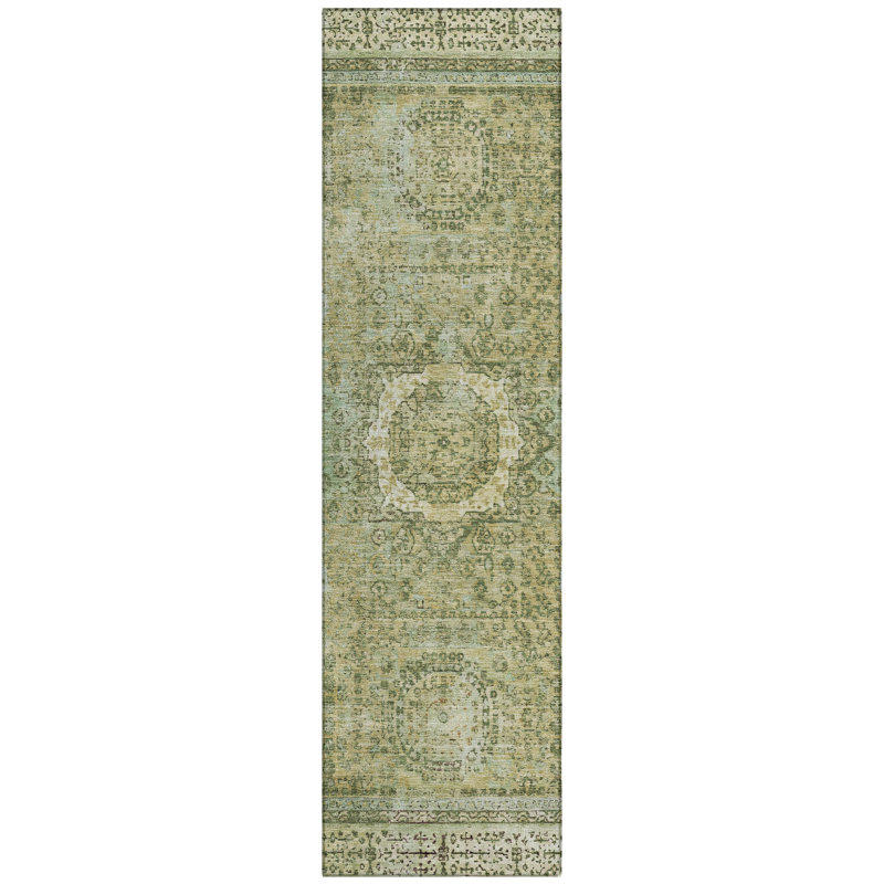 Machine Washable Indoor/Outdoor Xhevrie Sage Rug, Runner 2'3" x 7'6"