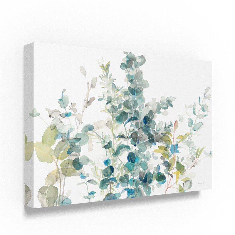 «Eucalyptus I White Crop», reproduction de peinture acrylique sur toile tendue, H 30 po x l 47 po