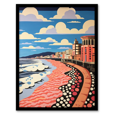 Promenade Perfection Beach Front Coral Pink Blue Coastal 1 Piece Single Picture Frame Wall Art