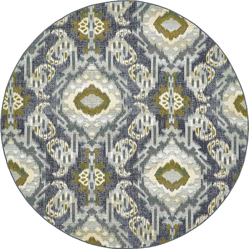 Tapis intérieur / extérieur bleu / gris Newt Ikat, Rond 8 pi