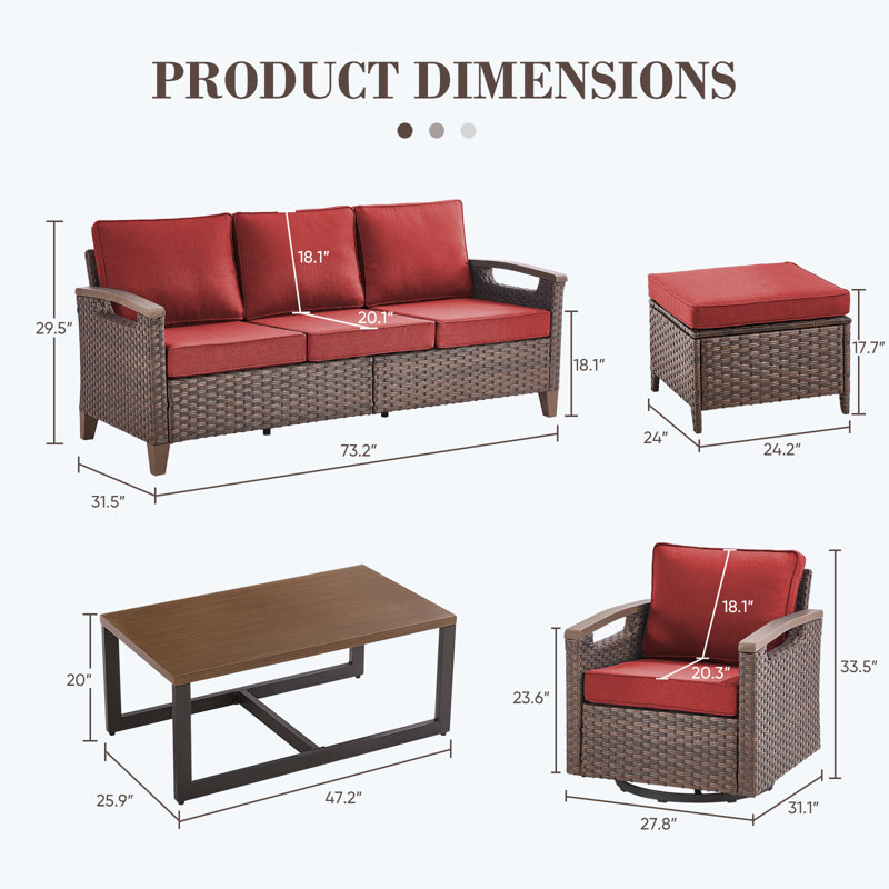 Arundel All-Weather Wicker Outdoor Patio Conversation Sets With Swivel Chair, Red