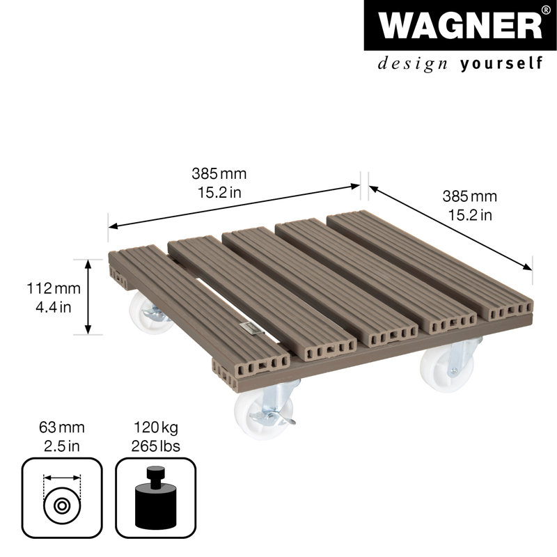 Taupe 15.4" Square Wood Plastic Composite Plant Caddy