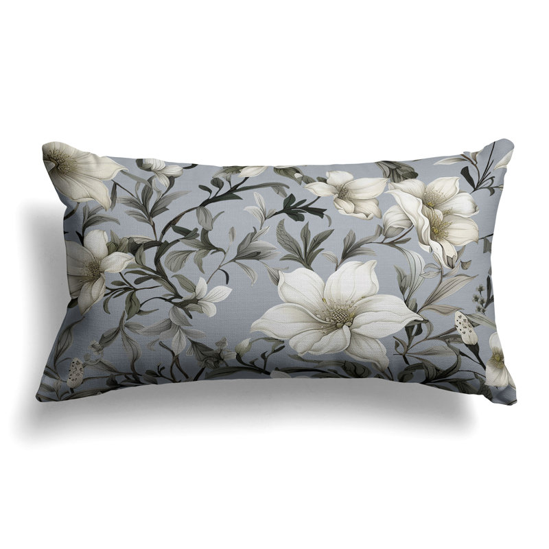Petal Perfection  Rectangular Throw Pillow, Blue/Silver