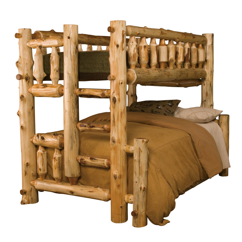 Fireside Lodge Traditional Cedar Log Solid Wood Standard Bunk Bed, Twin over Twin, Traditional