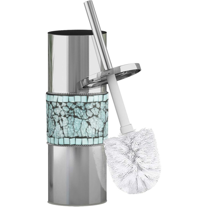 Brosse décorative en acier inoxydable pour cuvette de nettoyage de toilette avec support | Finition mosaïque turquoise