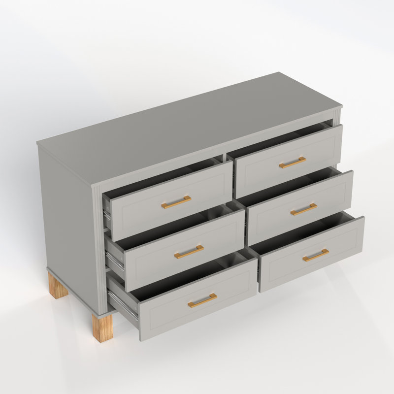 Armoire de rangement en bois à 6 tiroirs avec poignées en métal, Gris