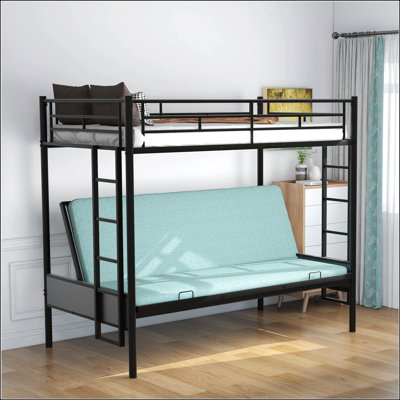 Twin Over Full Metal Bunk Bed, Multi-Function Design With Futon Sofa And Durable Steel Frame
