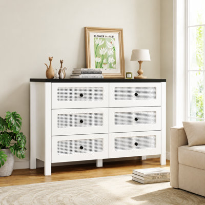Commode élégante à 6 tiroirs - Coffre de rangement de 119 cm de large pour chambre ou salon