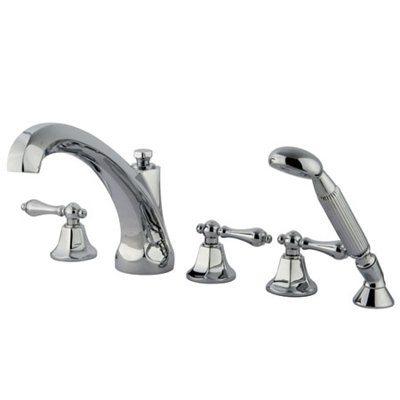 Universal Triple Handle Deck Mounted Roman Tub Faucet with Handshower