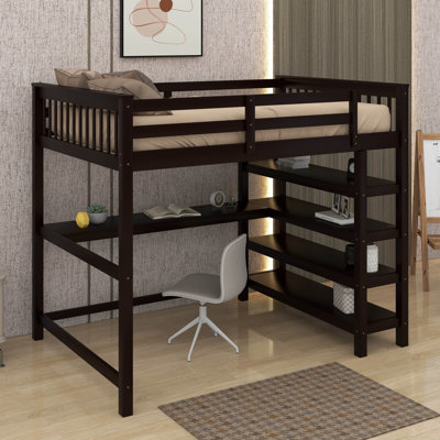 Full Size Loft Bed With Shelves And Desk