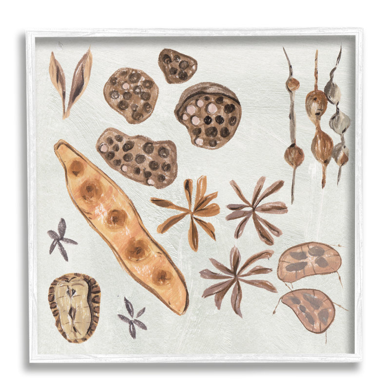 Schéma de la nature des plantes brunes par Melissa Wang, H 17 po x l 17 po x P 1,5 po, Giclée encadrée blanc bord de mer