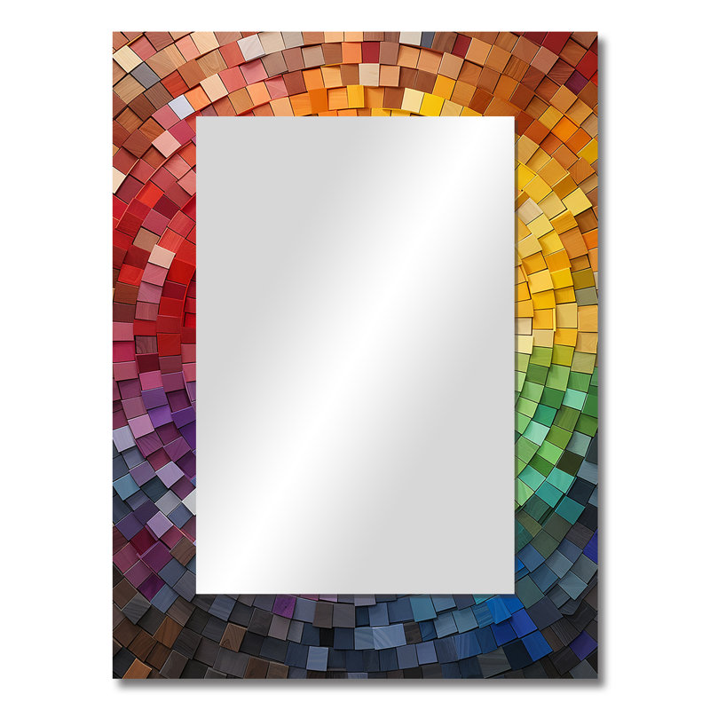 Mosaïque colorée en spirale - grand miroir mural spirales abstraites, miroir décoratif moderne, impression d'art en métal