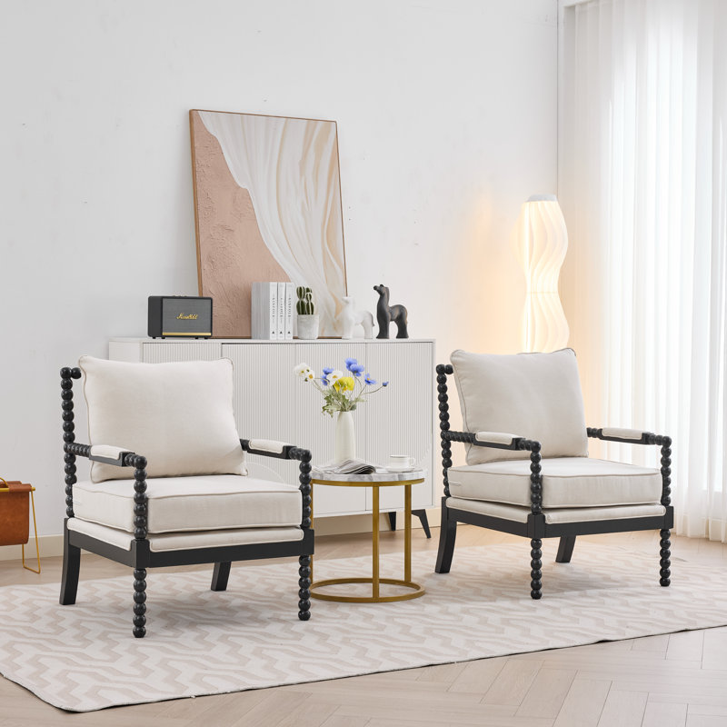 Chaise d'appoint avec cadre en bois tourné et solide, Beige