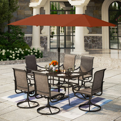 Alyah 6 - Person Metal Patio Dining Set with Rectangular Table
