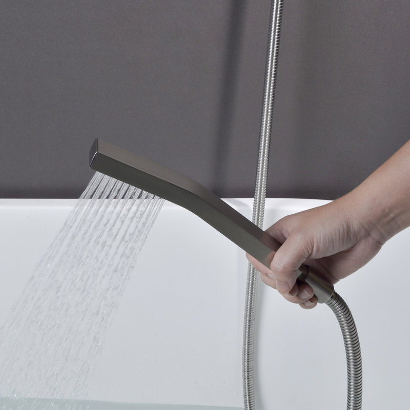 Robinet de baignoire romaine mural à poignée simple avec douche à main en noir mat, Noir mat