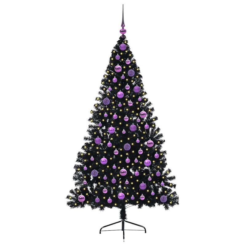  Artificial Pre-lit Christmas Tree PVC, Black/Purple, 5.91' H