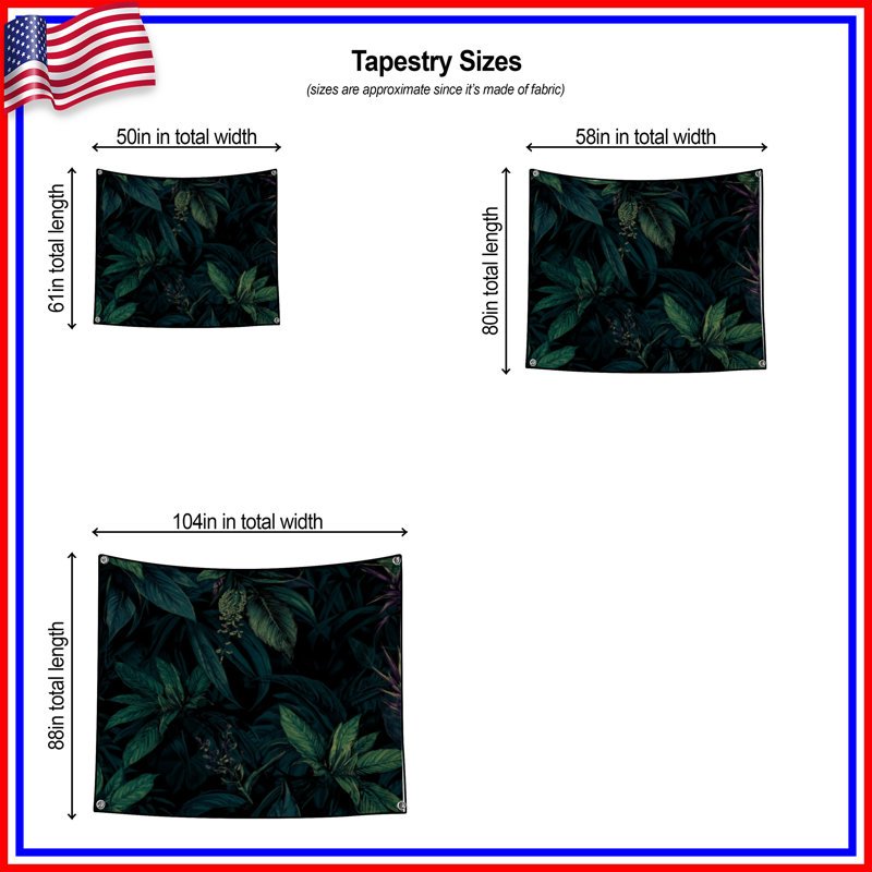 Tapisserie murale «Lush Tropical Foliage» - Décoration murale jungle, H 104 po x 88 avec 4 œillets