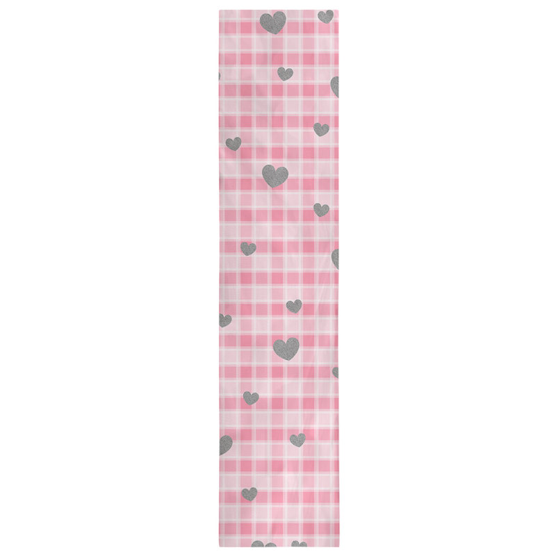 Chemin de table fête du saint-valentin hole hol, L 72 po x l 16 po, Rose / Gris, Polyester