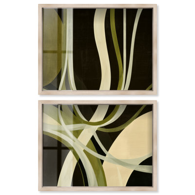 Ensemble d'art mural bohème moderne Olive Ribbons I Shadowbox Print par Art Remedy, cadre blond, 40 x 30